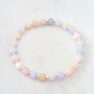 Morganite Stretch Bracelet Sterling Silver, Pastel Colour Bracelet, Birthday Gift Girlfriend Daughter Sister, Beryl Crystal Beaded Bracelet